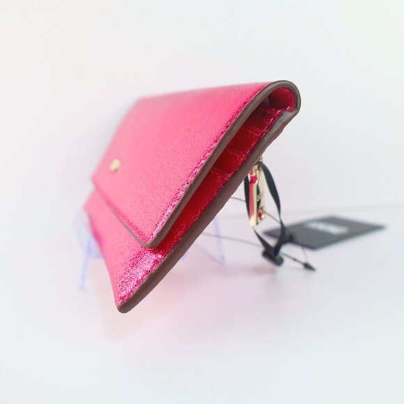 2 PC set -DKNY Lumen metallic faux-leather logo wallet + card case Pink - Picture 2 of 16
